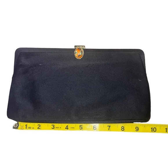 Vintage black clutch handbag with coin purse and mirror - Picture 1 of 8
